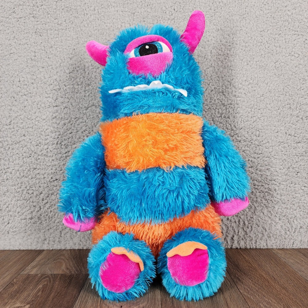 Six Flags Cyclops Monster Plush Blue Orange Striped One Eyed Stuffed Toy 18"